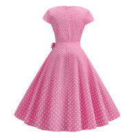 Women summer vintage 1950s 60s big swing party polka dot dress - details 32