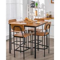 Juego de comedor con 2 taburetes de bar, barra de cocina con 2 sillas altas, mesa de bar con escalones abiertos, botellero para copas de vino, para cocina, salón y bar (marrón) - details 10