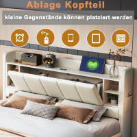 Marca de Cama Almohada 160 x 200 cm con Enchufe USB y Barra de Luz Cabeza Giratoria con Compartimentos de Almacenamiento Marco de Metal Estable Lino Doble Cama en Marrón - details 11