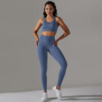 Conjunto de Yoga sin costuras para mujer, ropa deportiva para gimnasio, sujetador de entrenamiento, mallas para correr de cintura alta, para Fiess - details 5