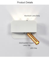 LEFAN-Lámpara LED giratoria de pared para dormitorio, foco moderno y Simple de 6W, luz de lectura para Hotel y cabecera - details 8