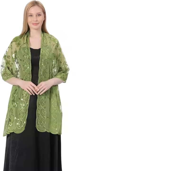 Mantón de mujer con lentejuelas de flores finas bordadas de color morado, utilizado para vestidos de novia y vestidos de noche. - 1