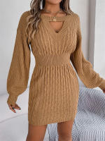 Punto de manga larga para mujer, vestido suéter elegante con aberturas, otoño e invierno - details 9