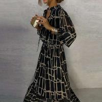 Vestido elegante con estampado plisado y cuello en V para mujer, traje largo de oficina para boda, primavera y verano, A-e, bohemio, 2024 - details 21