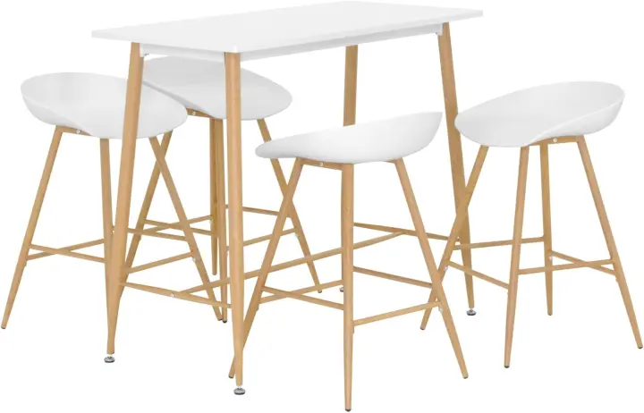 Conjunto de Mesa y 4 Taburetes de Bar Edward Pollok, 90cm de Alto, (Madera) - 1