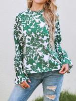 Nuevo estilo de otoño, camisa holgada con cuello con volantes y manga larga acampanada estampada - details 1