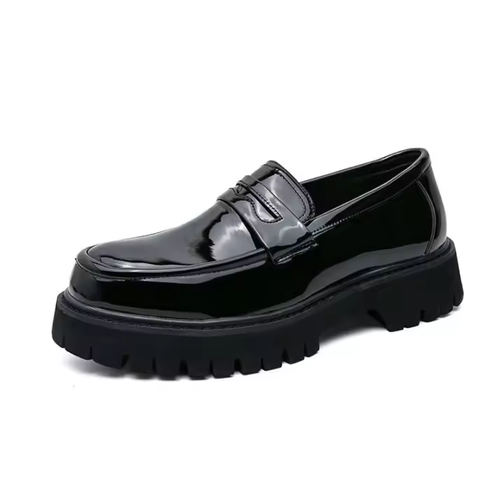 Zapatos Derby de hombre diarios de cuero lacado con parte inferior gruesa y plataforma informal antideslizante con logotipo OEM - 1