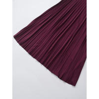 Falda midi plisada de cintura alta color vino tinto para mujer, elegante para oficina. - details 3