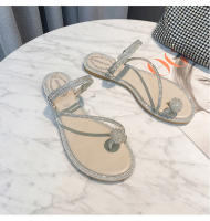 Nuevas zapatillas de celebridades de Internet, huevo de paloma, diamantes de imitación, dos desgastes, versátiles sandalias planas informales con punta abierta - details 25