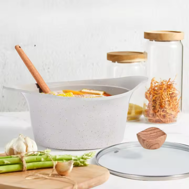 Inducción Juego de ollas Antiadherente Granito Casseroles Grupo de ollas Con tapa Sin PFOA 2 piezas Traje de cocina Multipropósito Cocina Olla de cocina - 1
