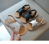 Sandalias de verano para niños y niñas, tela de piel brillante, zapatos de playa para niños, planos, cruzados, correa de tobillo, Ins, caliente - details 2
