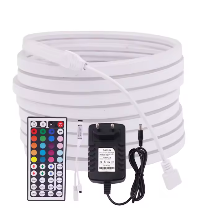 Tira de Luz LED RGB de Neón Control Remoto con Fuente de Alimentación 12V SMD3535 96LEDs/m Impermeable Cambio de Color Signo de Neón Lámpara de Cuerda XUNATA Hecho en China - 1