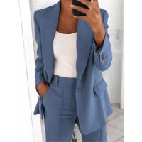 Conjunto de traje de dos piezas para Mujer, moda de Mujer abrigo pantalón set primavera verano traje de solapa - details 2