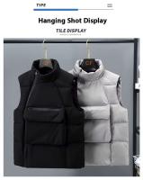 Chaleco cálido de invierno ajustado para hombre con bolsillos grandes, sin mangas, espíritu social, marca de moda, estilo casual, cierre de cremallera - details 8