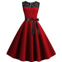 Vestido de Navidad rojo de encaje para mujer, ropa de manga corta Swing, disfraces de Navidad, vestidos de fiesta, bata Vintage, 2024 - details 5