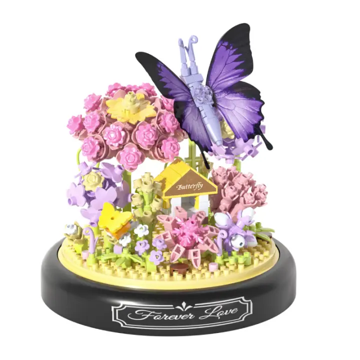 Bloques de construcción de bonsái para niños, abeja, mariposa, flor, planta de insectos, modelo en maceta, ladrillos con cubierta de polvo, juguete Diy, regalo de Navidad - 1
