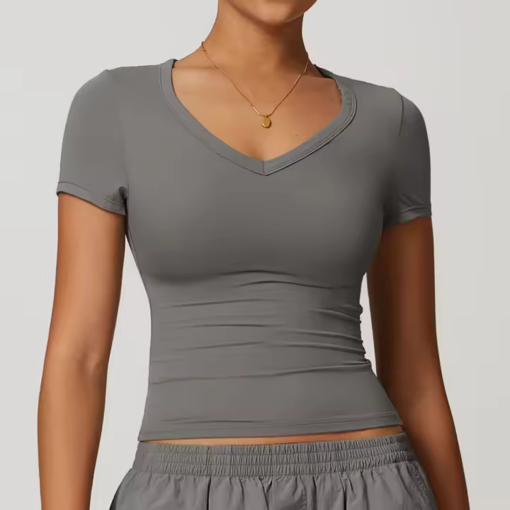 Tops de Yoga de lana a prueba de golpes para mujer, camiseta ajustada informal de manga corta para correr, Pilates, ropa de Fitness, Camiseta deportiva fina de secado rápido - 1