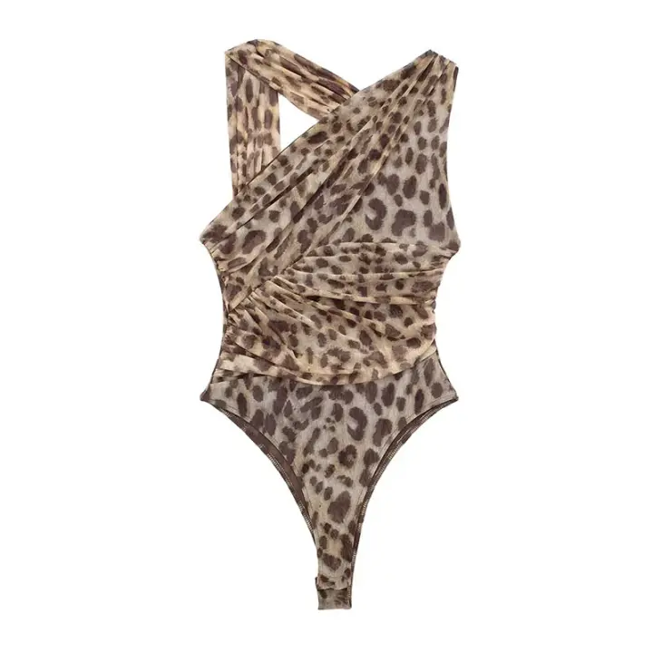 TRAFZA-Tops de verano para mujer, monos asimétricos sexys, cuello inclinado, sin mangas, ahuecados, pliegues, decoración - 1