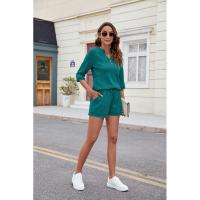 BUNO-2025 Conjunto de camiseta holgada sin mangas con cuello en V y pantalón corto con bolsillos, traje informal cómodo de Color puro para primavera y verano - details 11