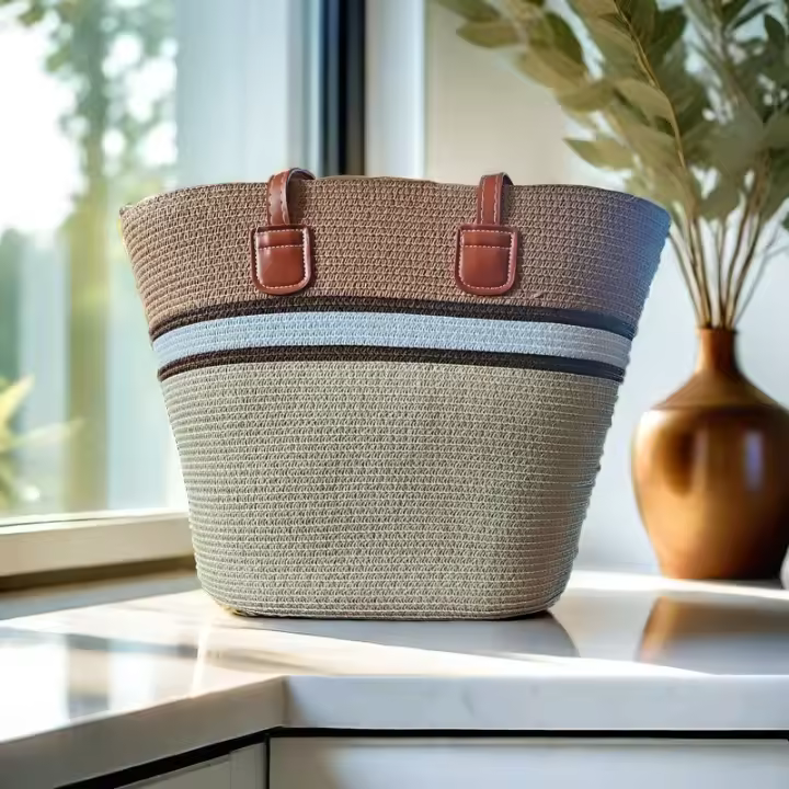 Bolso de paja para mujer, nuevo bolso de hombro de gran capacidad para vacaciones al aire libre en la playa junto al mar - 1