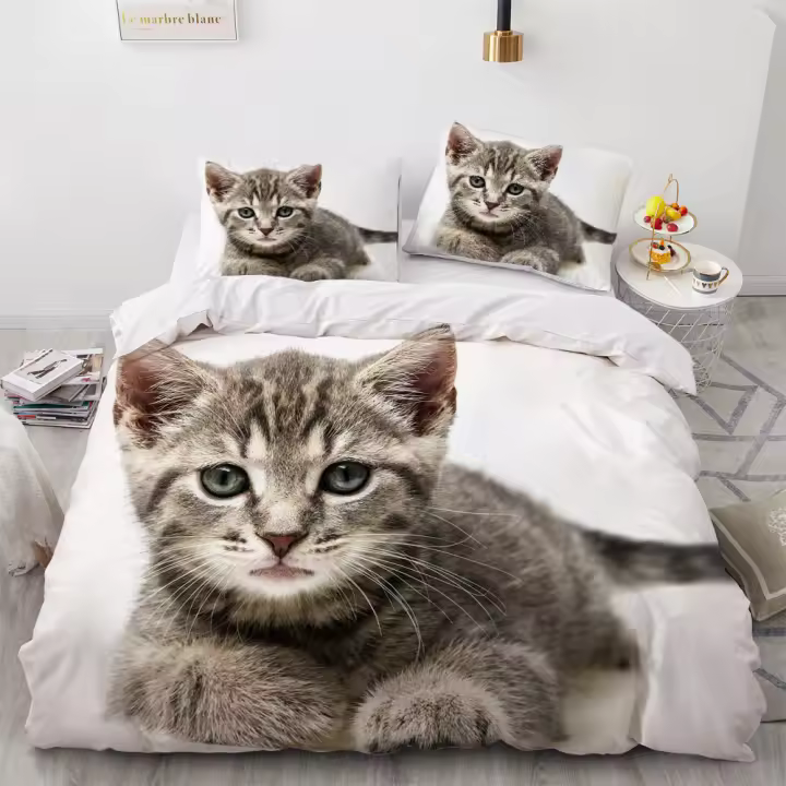 Conjunto de Cubierta de Edredón de Gato Negro y Blanco 3 Piezas de Cama Cálida y Amigable con la Piel Tamaños Varios Disponibles - 1
