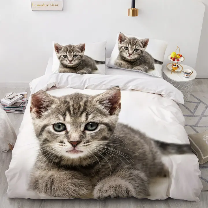 Conjunto de Cubierta de Edredón de Gato Negro y Blanco 3 Piezas de Cama Cálida y Amigable con la Piel Tamaños Varios Disponibles - 1