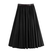 BUNO-2024 Otoño/Invierno francés minimalista Pu cuero empalme A-line falda Retro elegante Midi falda de media longitud Mujer - details 2
