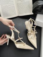 Sandalias Platas de Tacón Alto para Mujer Punta Afilada Francesa Diseño de Bolsa de lazo Viento de Cabeza Moda de Alta Noche - details 18