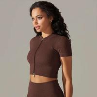 Hamidou-Camiseta deportiva con cremallera para mujer, Top elástico ajustado y transpirable, ropa deportiva para gimnasio, correr y Yoga - details 44