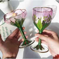 Copas de champán Phnom Penh Vintage, copa de vino de cristal, tazón de helado pintado a mano rosa claro, copa wer - details 4