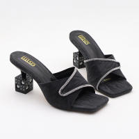 Pantuflas exteriores con diamantes de imitación, puntera cuadrada sencilla para mujer, sexys y versátiles. - details 2