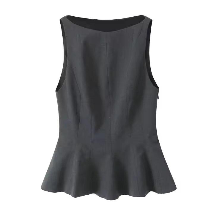 OUWU- Blusas Ajustadas Con Volantes Para Mujer, Cuello Redondo, Sin Mangas, Cremallera Lateral, Camisas Femeninas, Tops Elegantes, Moda - 1