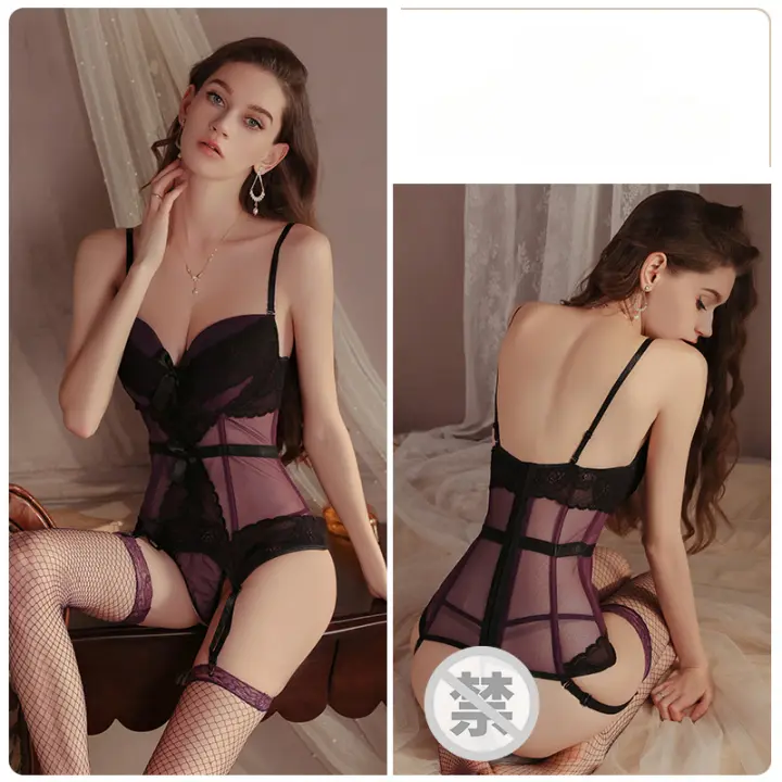 Ropa interior sexual luz de lujo dulce perspectiva malla sexy plus anillo de acero pecho almohadilla camisón de las mujeres conjunto de uniforme - 1