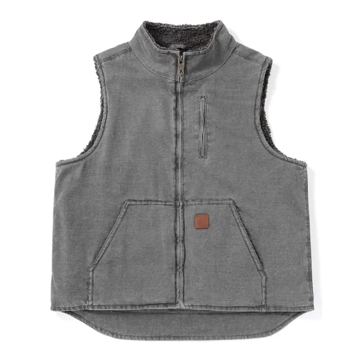 Chaleco de trabajo de algodón de pato con forro sherpa para hombre, chaqueta de lana táctica sin mangas de caza de lona simulada lavada vintage, chalecos de invierno - 1