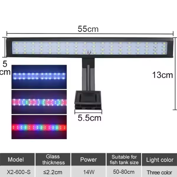 Luz LED para plantas de pecera, lámpara de Clip para cultivo, Coral acuático, iluminación de pecera, interruptor de 3 colores, 220V, 10-55cm - 1
