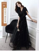 Vestido de Gala Negro Elegante Largo, Delgado, Estilo Francés, Lujo Ligero, Vestido de Niche de Alta Gama Perfecto para Reuniones Anuales, Exámenes de Arte - details 1