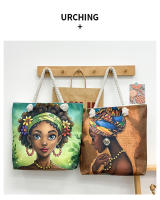 Nueva bolsa de mano bolsa de playa Bart pintado pintura bolsa de dibujos animados lino bolsa de lona de gran capacidad negro hermosa mujer - details 36