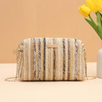 Verano 2025 Bolso bandolera tejido de paja con bloques de colores, bolso de hombro informal de moda, bolso de cadena para mujer, bolso cuadrado de moda para vacaciones en la playa, bolsos cruzados, bolsos únicos - details 2