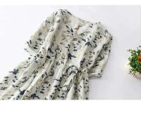 Vestido de algodón con estampado ral para mujer, vestido A-e de manga corta con cuello en V, vestido bohemio dulce, ropa suave y acogedora para mujer - details 0