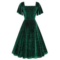 Elegante Vestido de Verano para Mujer Ouwu Color Sólido, Manga Corta, Cuello Cuadrado, Estilo Midi, Moda de los 50s-60s - details 7