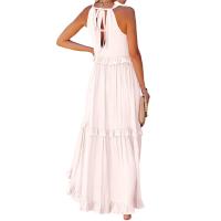 Vestido De Camisola Para Mujer Estilo Europeo Y Americano Verano Nuevo Con Aros Largo Y Volante Sin Mangas Cuello En V Vestido Largo - details 4