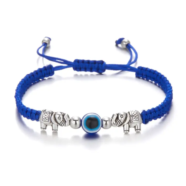 Pulsera trenzada de la amistad para mujer, brazalete de la suerte, cuerda de mano, elefante, Ojo de demonio, pareja, flor - 1