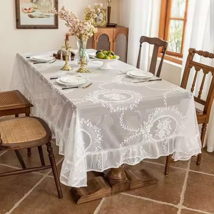 Mantel bordado blanco para decoración del hogar, mantel lujoso, 100% algodón, 1 pieza - 1