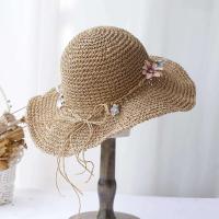 Sombrero de paja hecho a mano estilo cubo de moda sun ral sombrero de ganchillo de sol Multicolor para playa, viajes y vacaciones - details 4
