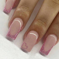 ARTAUG 24PCS Uñas Postizas De Presión Cuadradas Medianas Rosa Morada Diseño Francés Amor Set Completo De Uñas Postizas Falsas Para Fiesta Verano - details 0