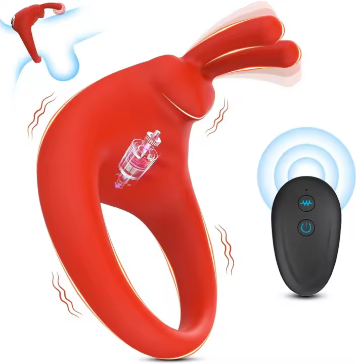 Anillo de vibración de silicona de carga de succión magnética para adultos, dispositivo de control remoto inalámbrico para hombres, bloqueo de oreja de conejo, 2. ª generación - 1