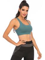 Tops cortos cruzados para mujer, camisa deportiva de manga corta para Yoga, color azul - details 2
