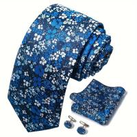 Juego de pañuelos y gemelos florales, corbatas de moda para hombre, 4 piezas - details 15