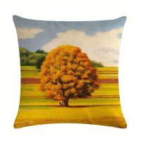 4 piezas, Fundas De Almohada Decorativas De Lino Con Pintura Al Óleo De Campo De Trigo Dorado Y Hojas De Arce - details 1
