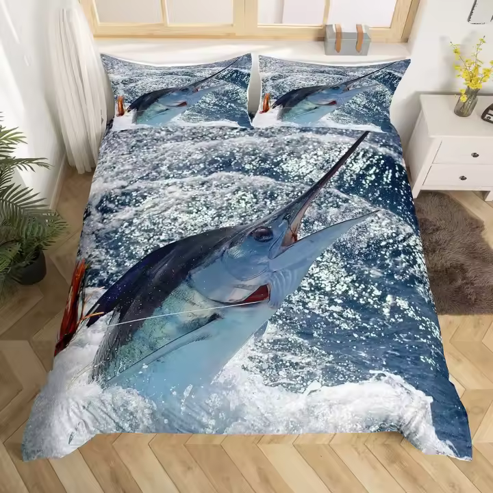 Ropa de cama de pez Pike, funda nórdica con diseño grande de lubina a rayas, funda nórdica con temática de caza y pesca para niños, decoraciones de dormitorio para adolescentes - 1
